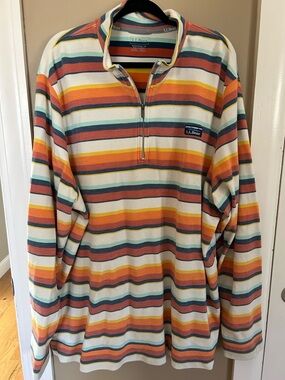 L.L. Bean Striped Quarter Zip in Teal, Orange, Navy, Cream